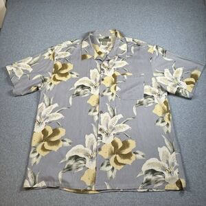 Naturelife Rayon Hawaiian Shirt XL Gray Floral Aloha Camp Y2K Vintage